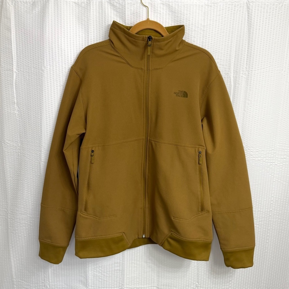 The North Face Gold Zip Jacket Men Size L Zip Pockets Fleece Softshell Hiking OG